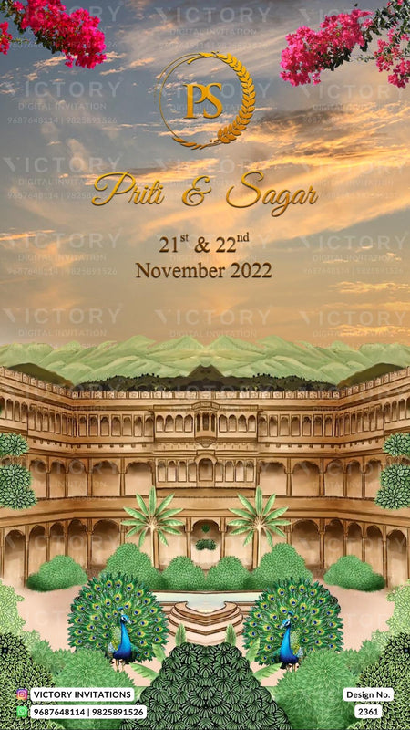 Save the Date card in english language with royal theme design 2361