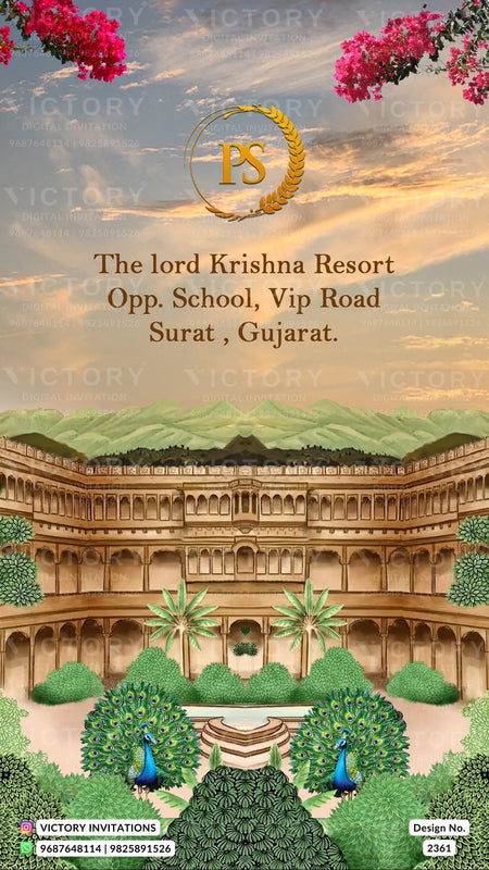 Save the Date card in english language with royal theme design 2361