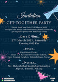 Get Together Party invitation card in english language with ribbon, glass as minimalistic theme design 2369