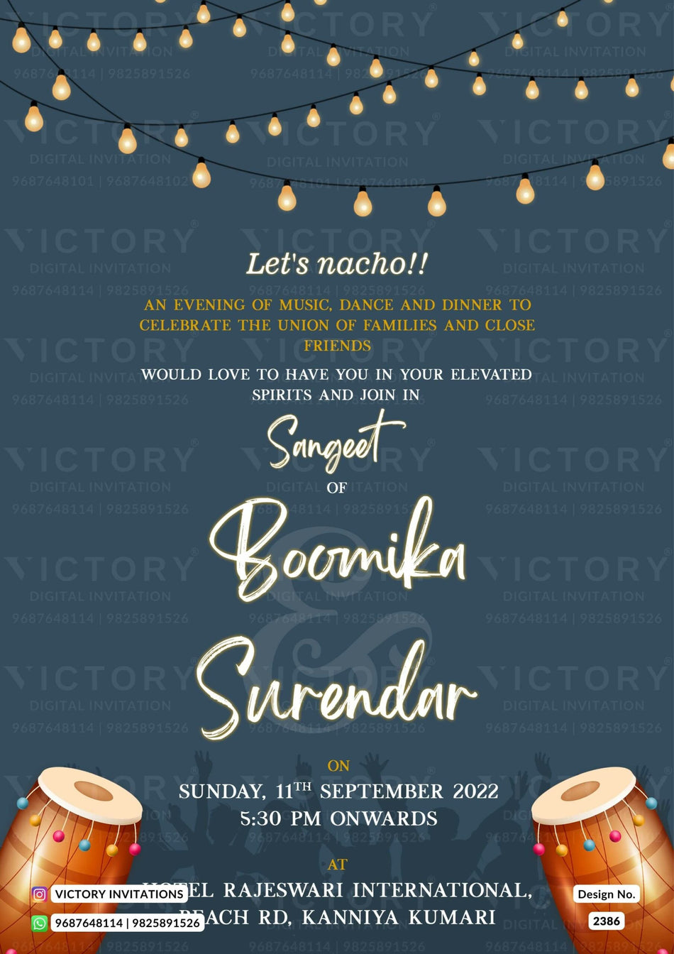 Sangeet Sandhya Ceremony invitation card in english language with minimalistic theme design 2386