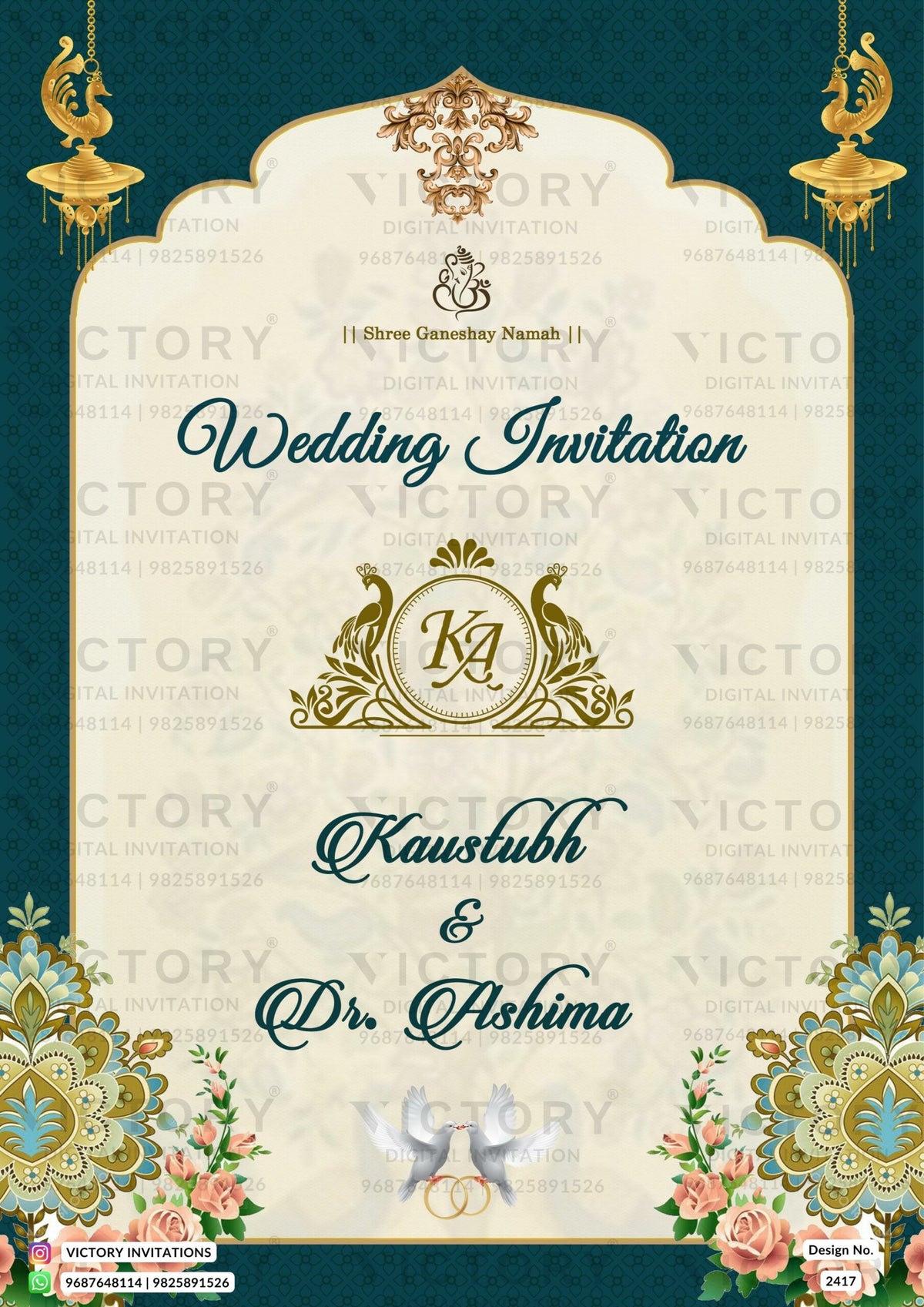 Wedding ceremony invitation card of hindu rajasthani marwari family in English language with Arch theme design 2417