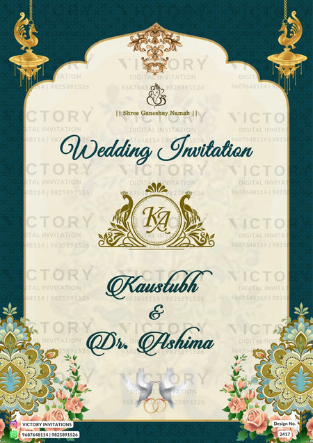 Wedding ceremony invitation card of hindu rajasthani marwari family in English language with Arch theme design 2417