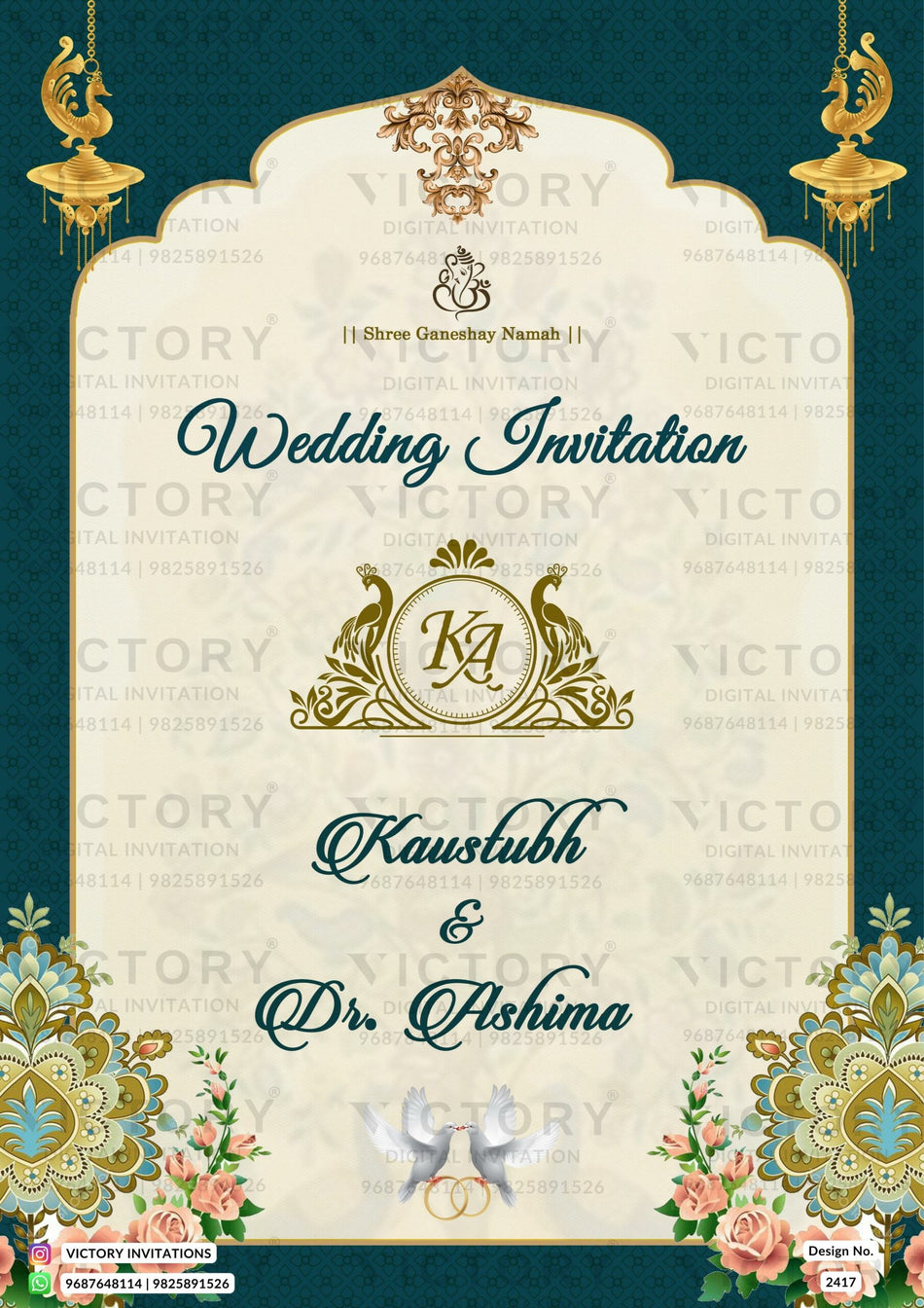 Wedding ceremony invitation card of hindu rajasthani marwari family in English language with Arch theme design 2417