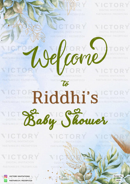 Baby Shower Welcome Standee design in english language with floral theme design 2426