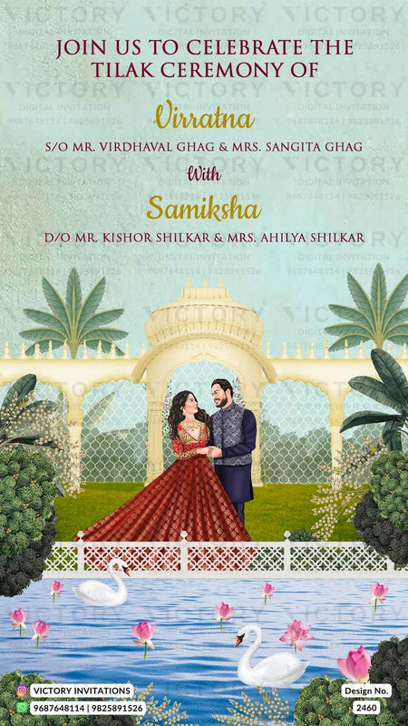 Romantic Rajasthani Theme Wedding Invitation with Royal Couple Caricature,