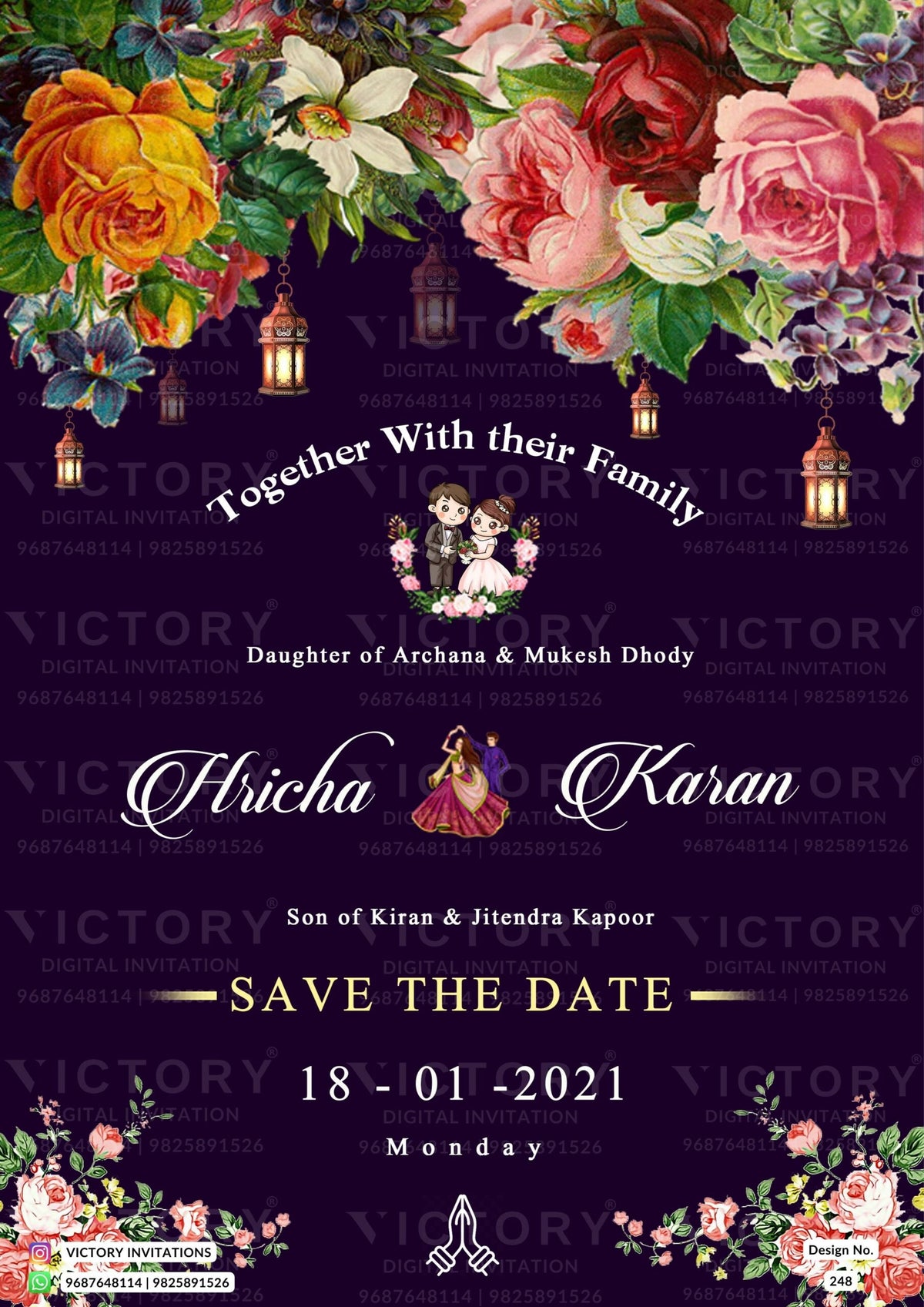 Save the Date card in english language with flowers as floral theme design 248