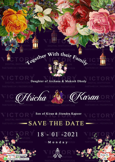 Save the Date card in english language with flowers as floral theme design 248