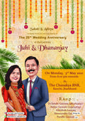Adorable couple caricature invitation card for 25th Wedding Anniversary in English language with flowers, leaves as floral theme design 327