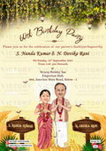 Namaste couple caricature invitation card Birthday party in English language with floral theme design 556