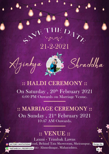 Wedding ceremony invitation card of hindu maharashtrian marathi family in english language with Shining theme design 35