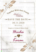 Save the Date card in english language with leaves as floral theme design 249