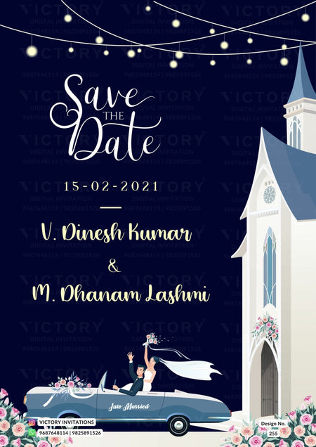 Save the Date card in english language with night theme design 255