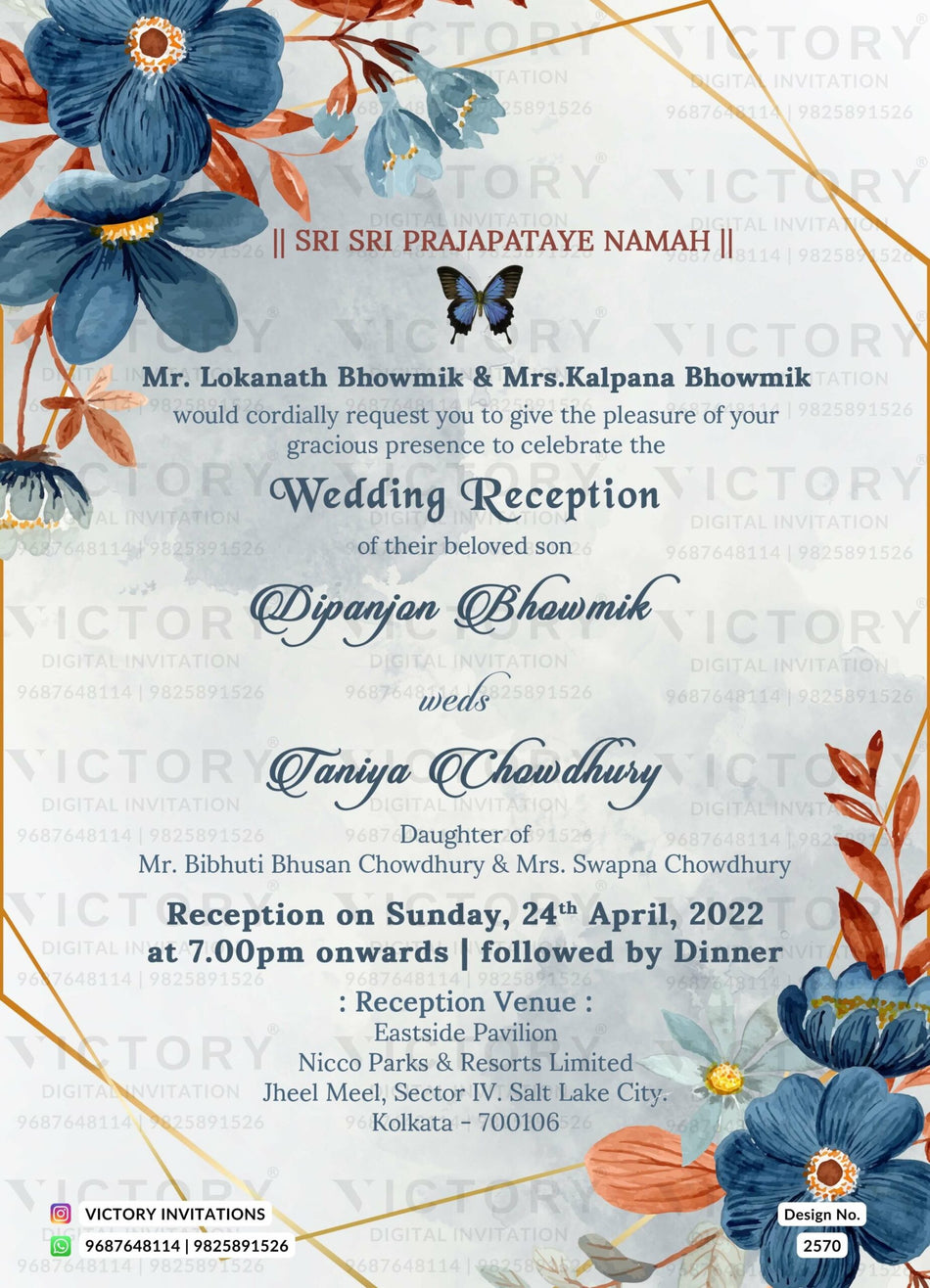 Reception Party invitation card in english language with flowers as floral theme design 2570