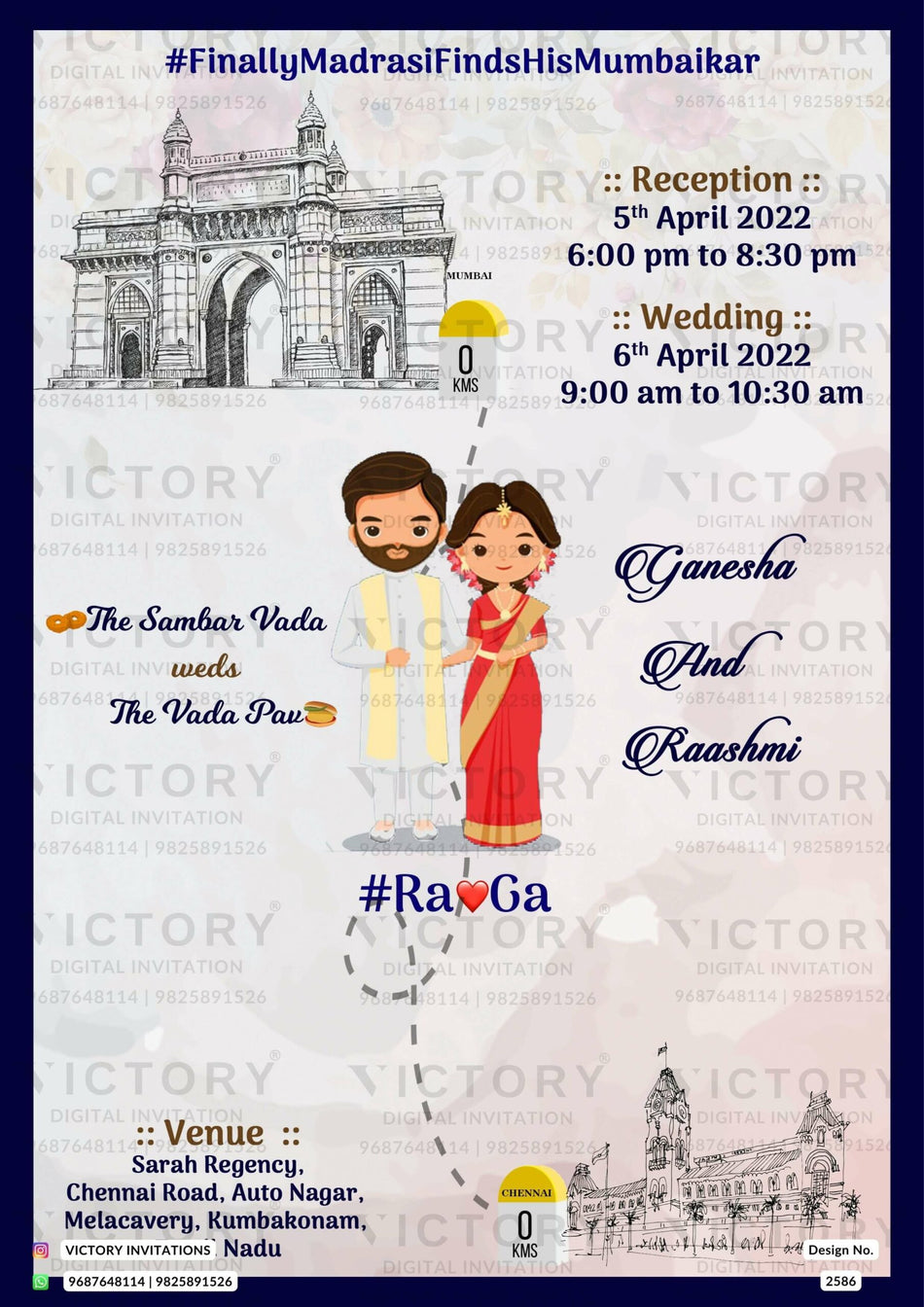 Wedding ceremony invitation card of hindu south indian tamil family in english language with two state theme design 2586