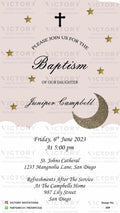 Baptism ceremony invitation card in english language with moon, star as minimalistic theme design 259