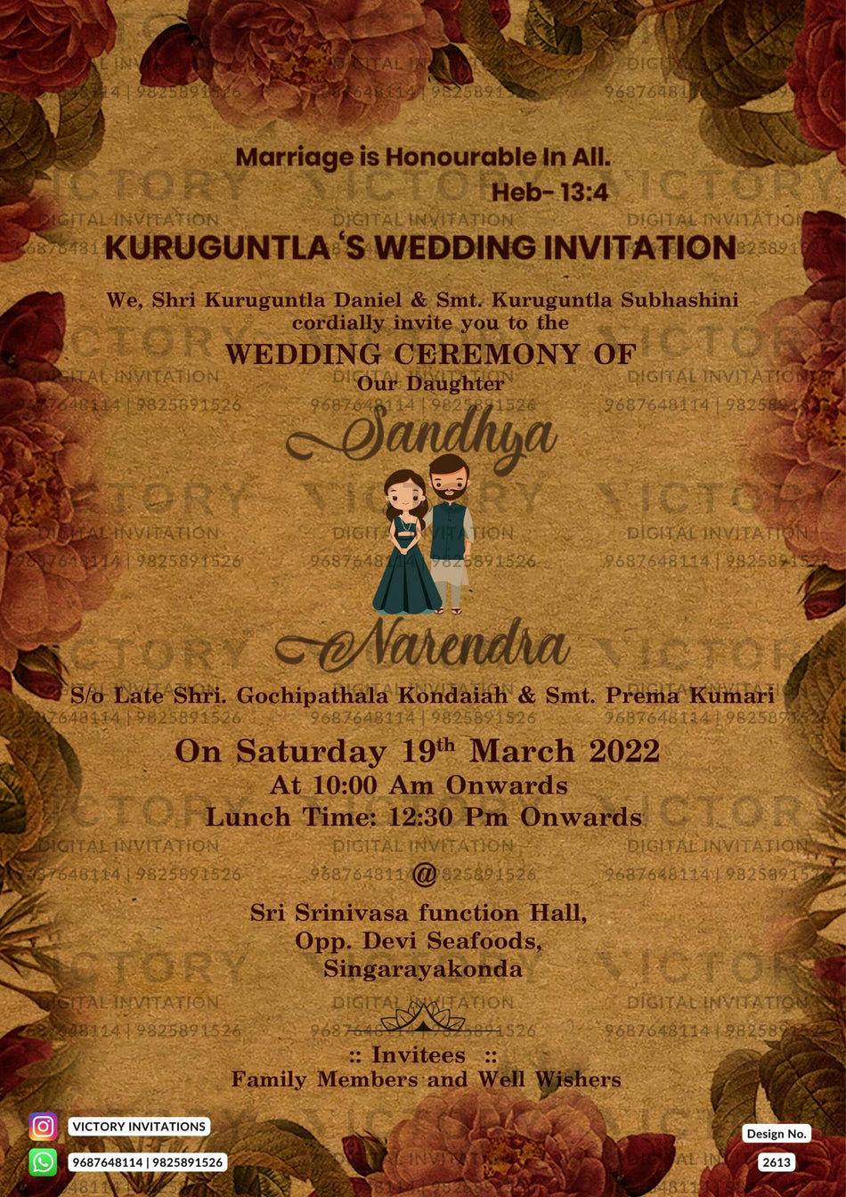 Rustic Brown and Burgundy Vintage Theme Online Wedding Ceremony with Indian Couple Doodle