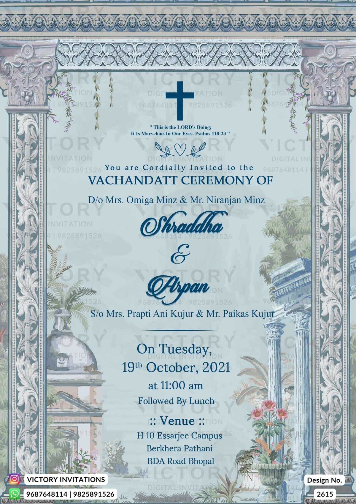 Vachandatt Ceremony invitation card in english language with traditional theme design 2615