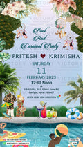 Pool Party invitation card in english language with swimming pool, ball as artistic leaves theme design 2630