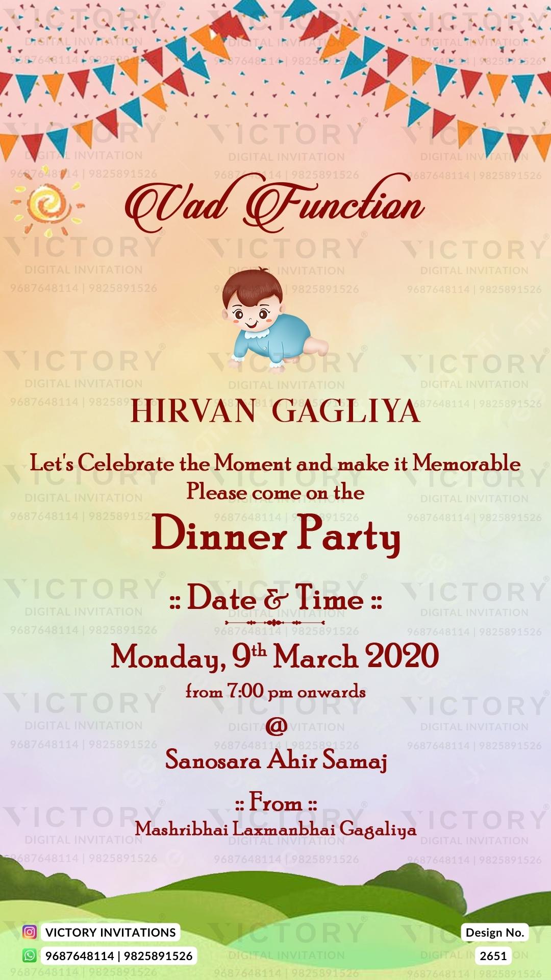 Vad Invitation Vad Ceremony invitation card in english language with baby doodle as g ...