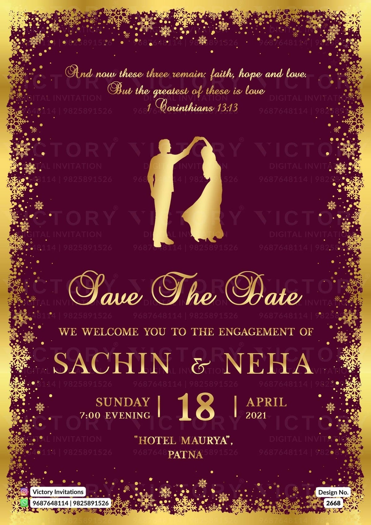 Christian Save the Date card in english language with glittery theme design 2668