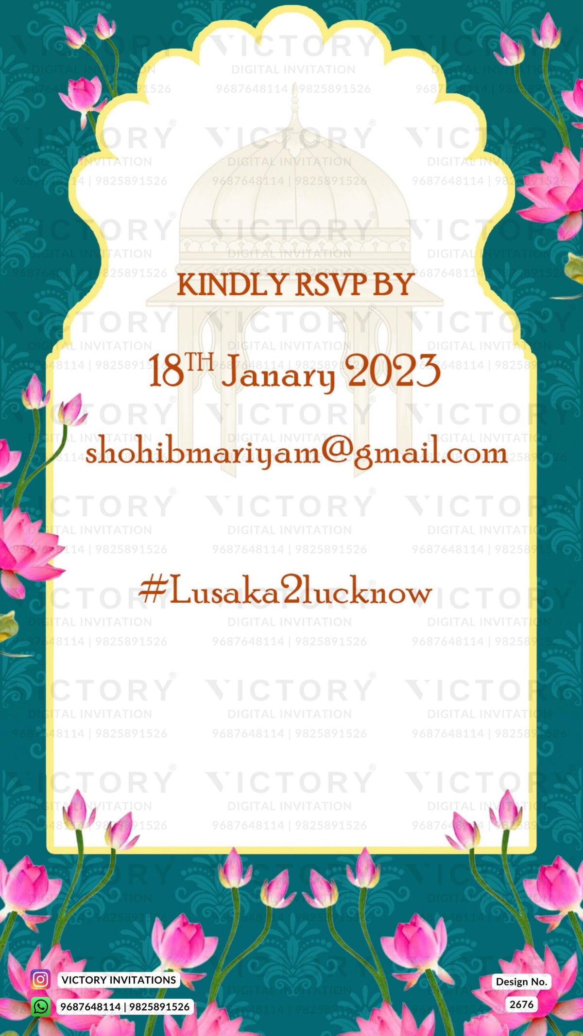 Muslim Save the Date card in english language with arabic theme design 2676