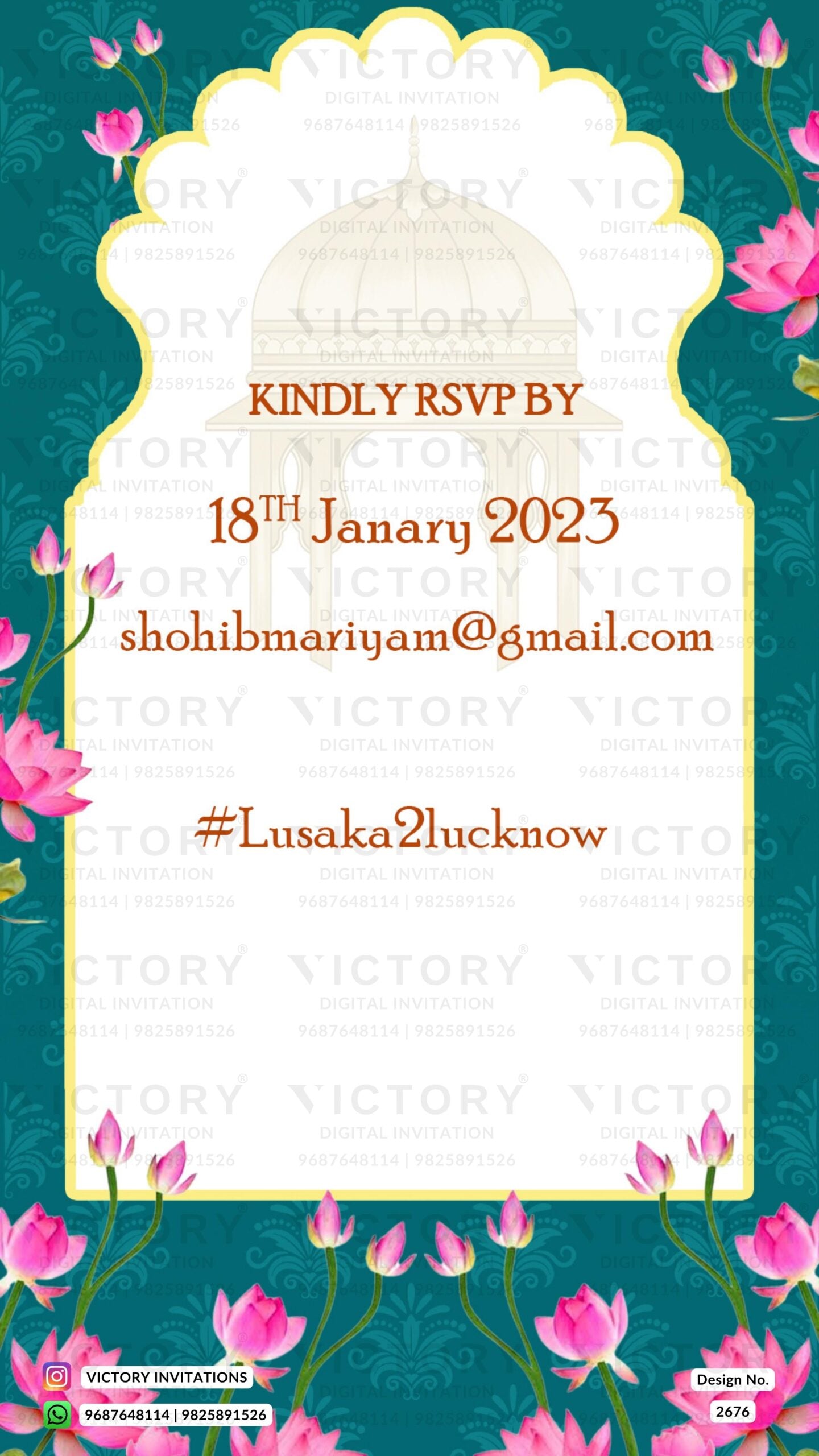 Muslim Save the Date card in english language with arabic theme design 2676