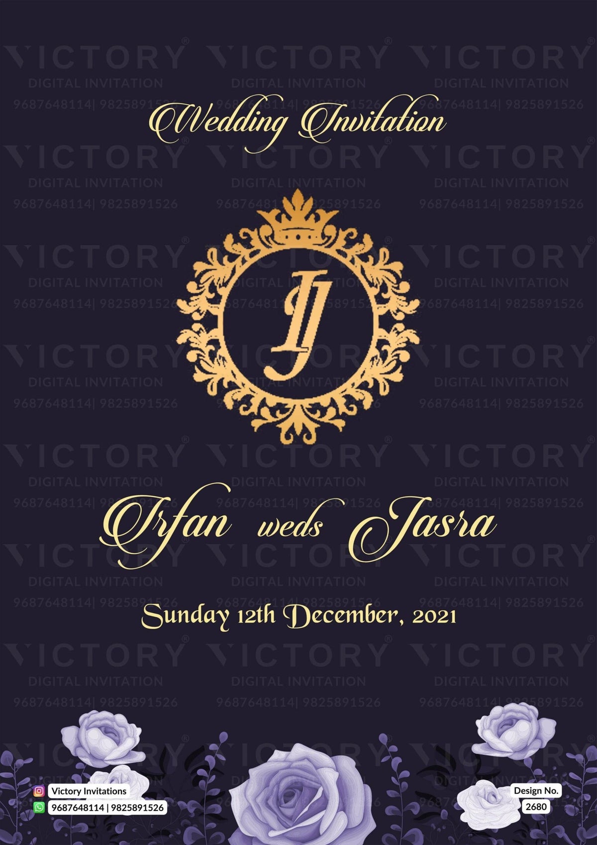 Nikah ceremony invitation card of Muslim family in english language with floral and arch theme design 2680