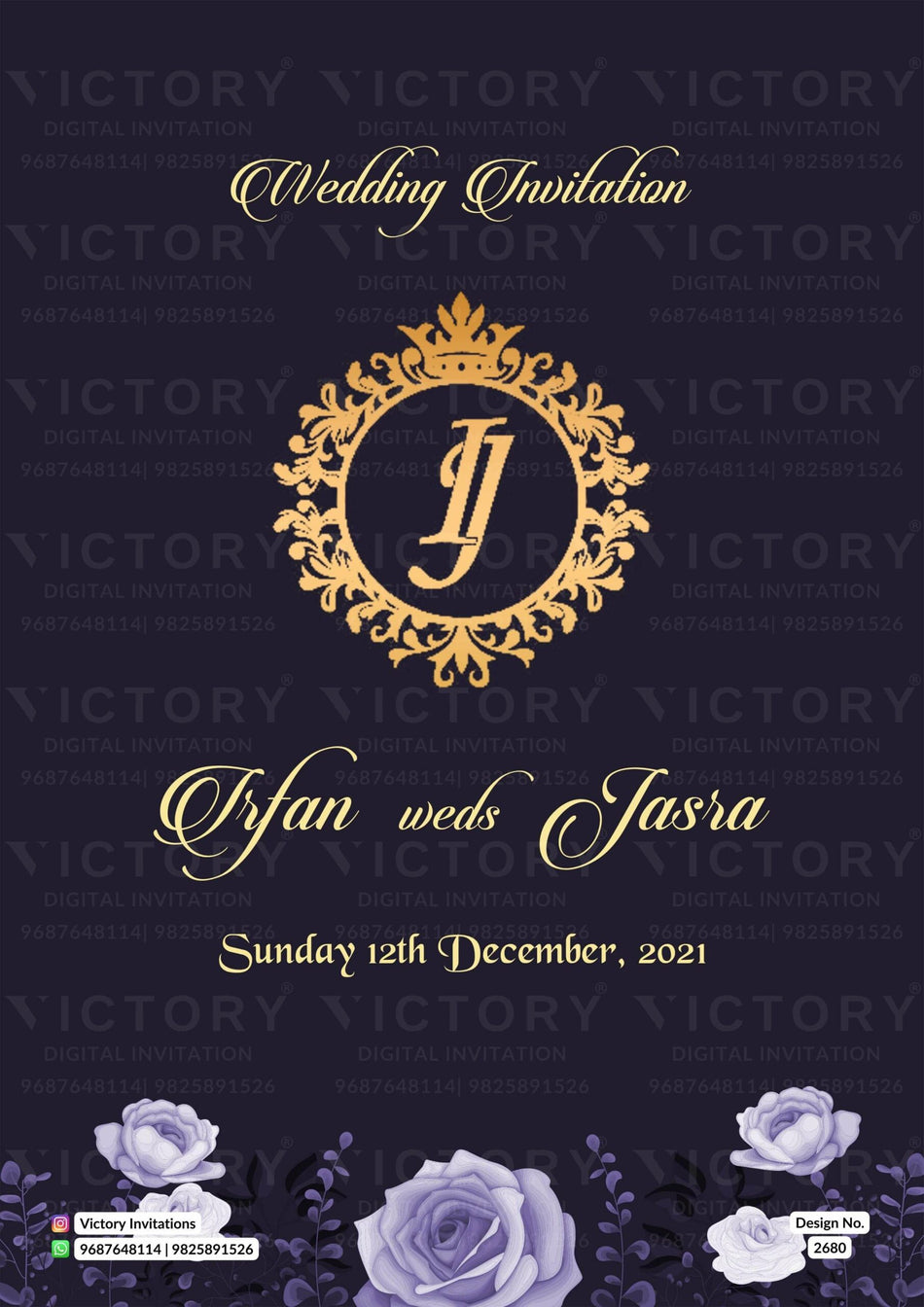 Nikah ceremony invitation card of Muslim family in english language with floral and arch theme design 2680