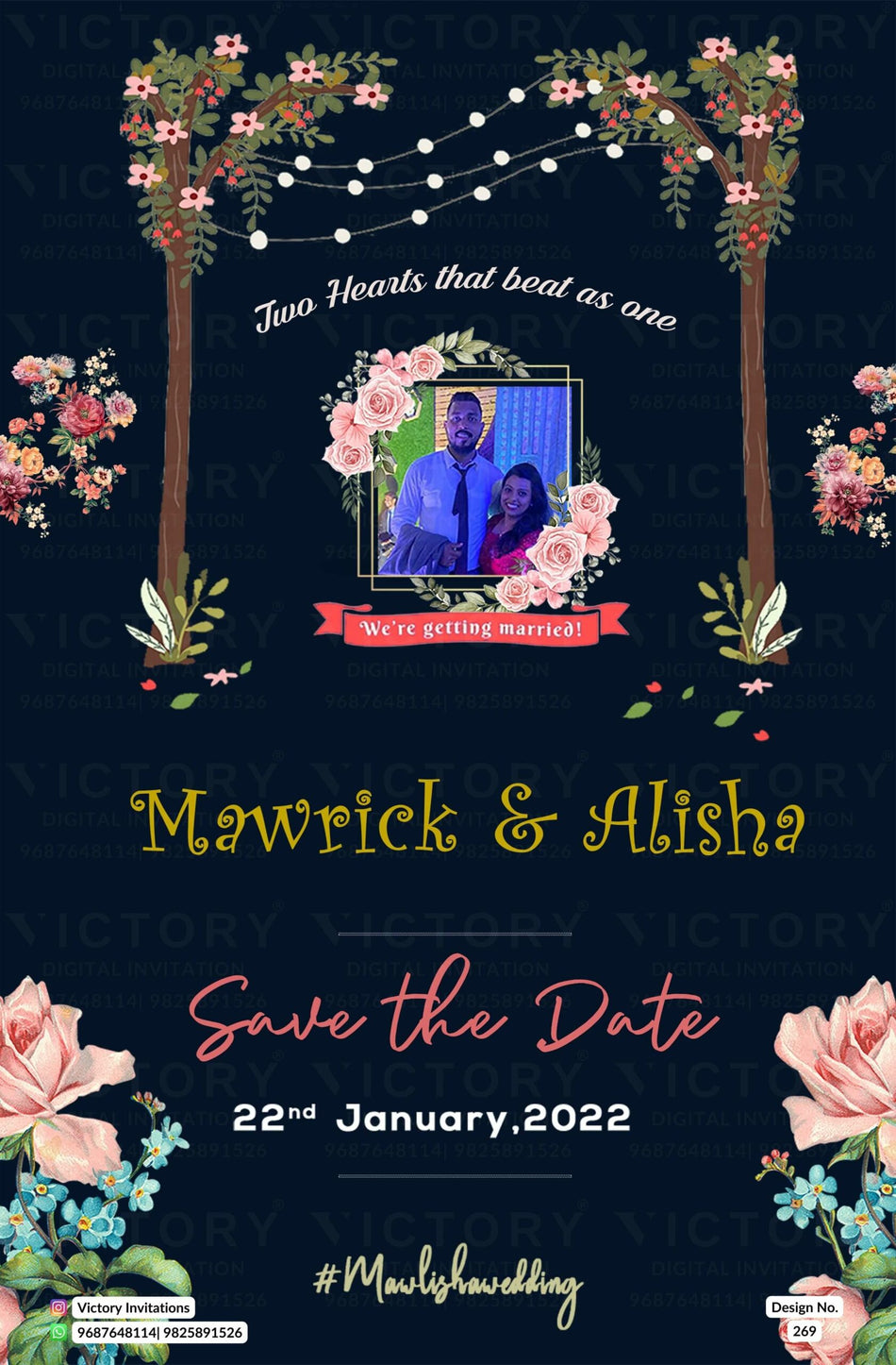 Save the Date card in english language with flowers as floral theme design 269