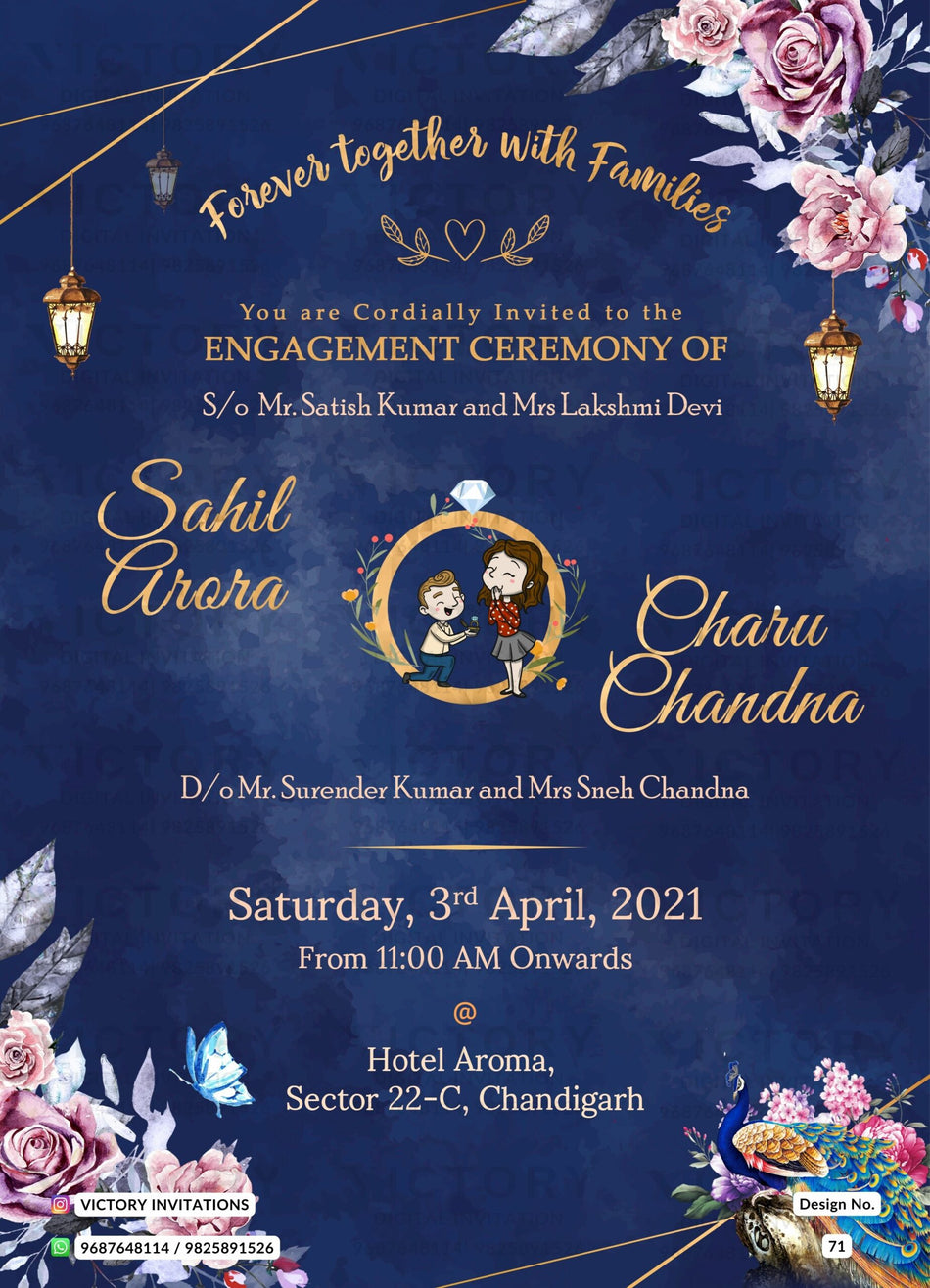 Engagement ceremony invitation card in english language with leaves as floral theme design 71