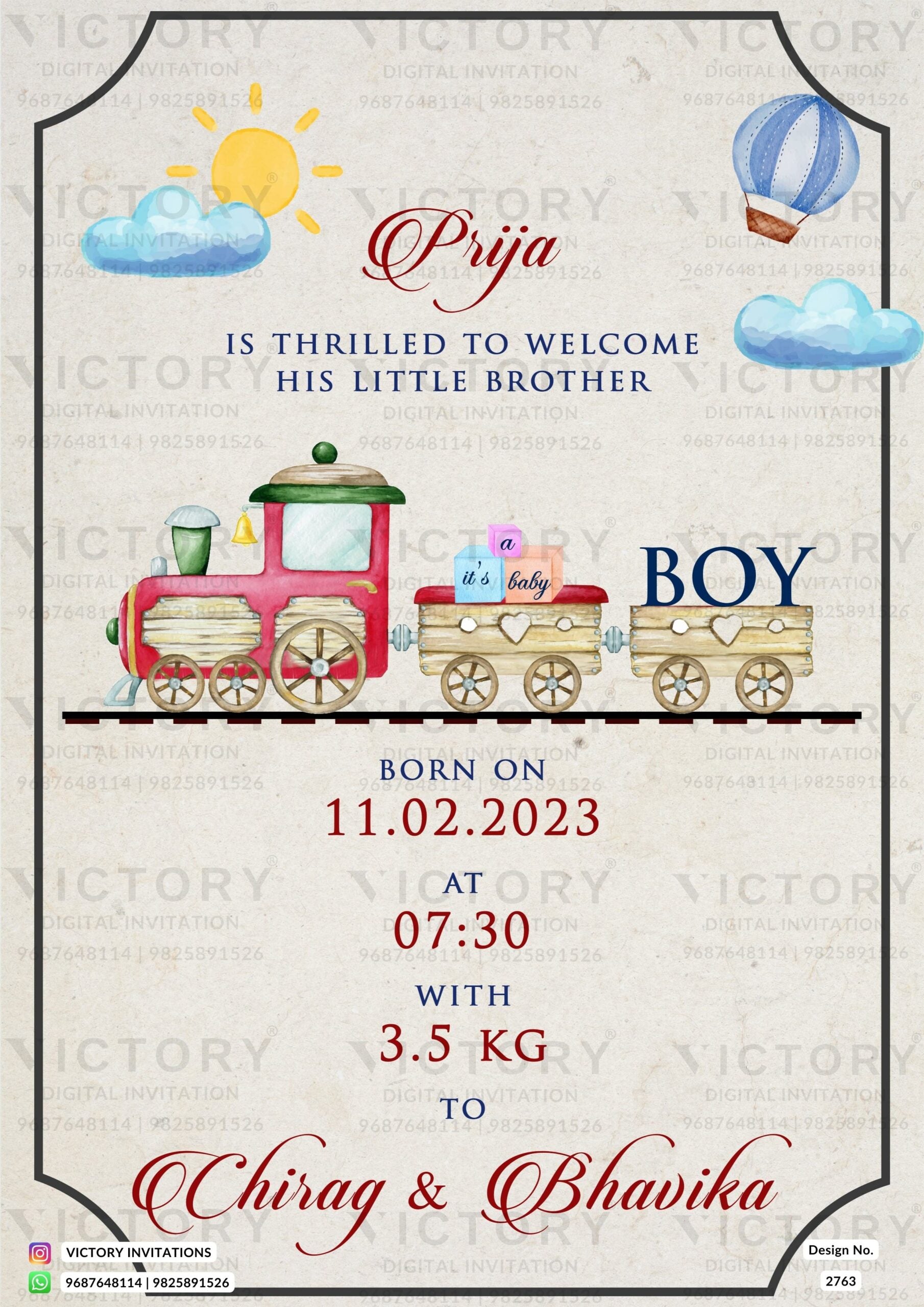 Baby welcome party invitation card in english language with playful theme design 2763