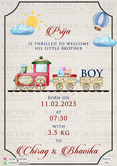 Baby welcome party invitation card in english language with playful theme design 2763