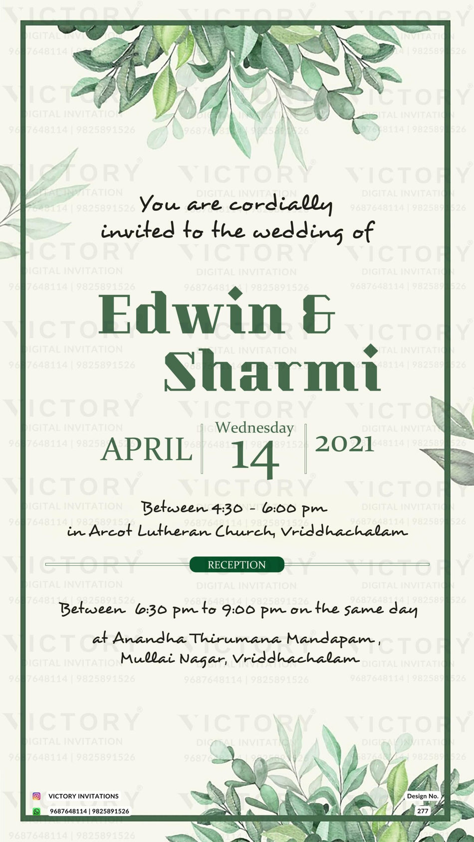Wedding ceremony invitation video of hindu south indian tamil family in english language with Floral theme design 277