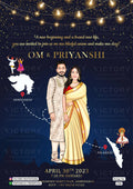 Adorable couple caricature invitation card for wedding ceremony of gujarati leuva family in english language with glittery theme design 2789