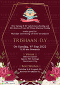 Mundan Ceremony invitation card in english language with flowers, Adorable Boy Doodle, golden frame as floral theme design 2790