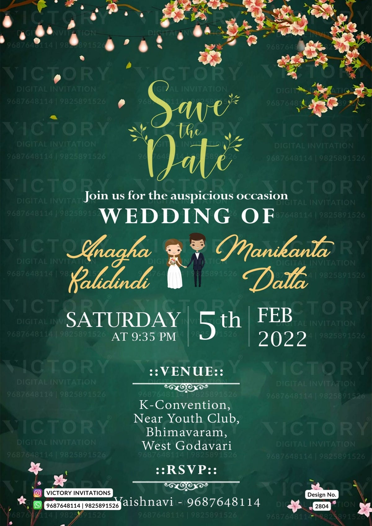 Wedding ceremony invitation card of hindu south indian telugu family in english language with minimalistic theme design 2804