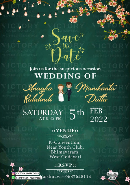 Wedding ceremony invitation card of hindu south indian telugu family in english language with minimalistic theme design 2804