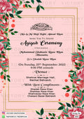 Aqiqah ceremony invitation card for Muslim family in english language with flowers, frame as floral theme design 2806
