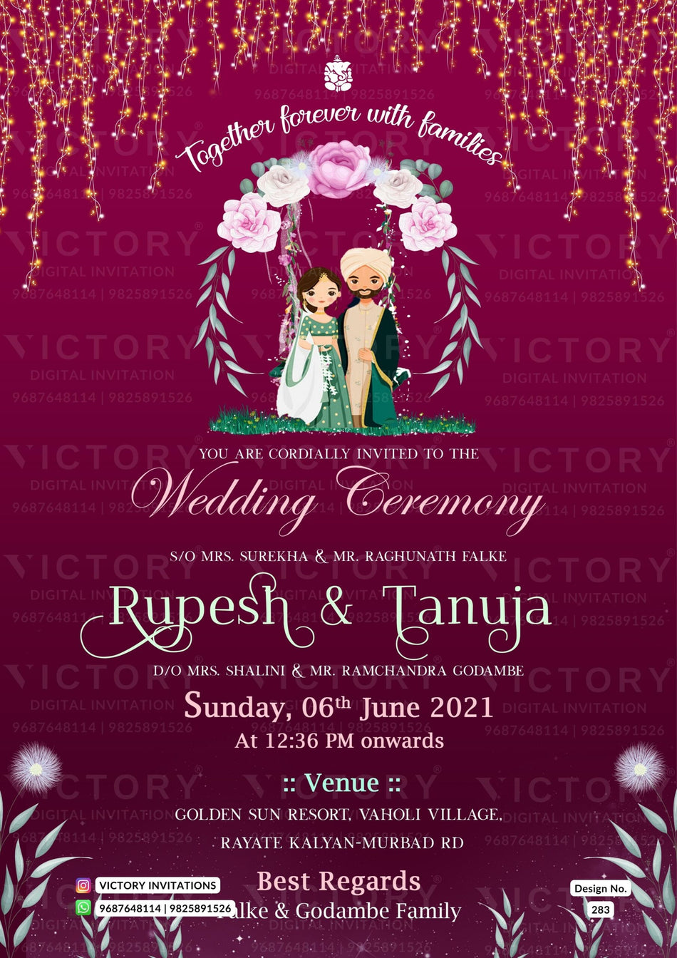 Wedding ceremony invitation video of hindu punjabi sikh family in English language with minimalistic theme design 283