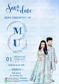 Adorable couple caricature invitation card for Engagement ceremony in english language with minimalistic theme design 2841