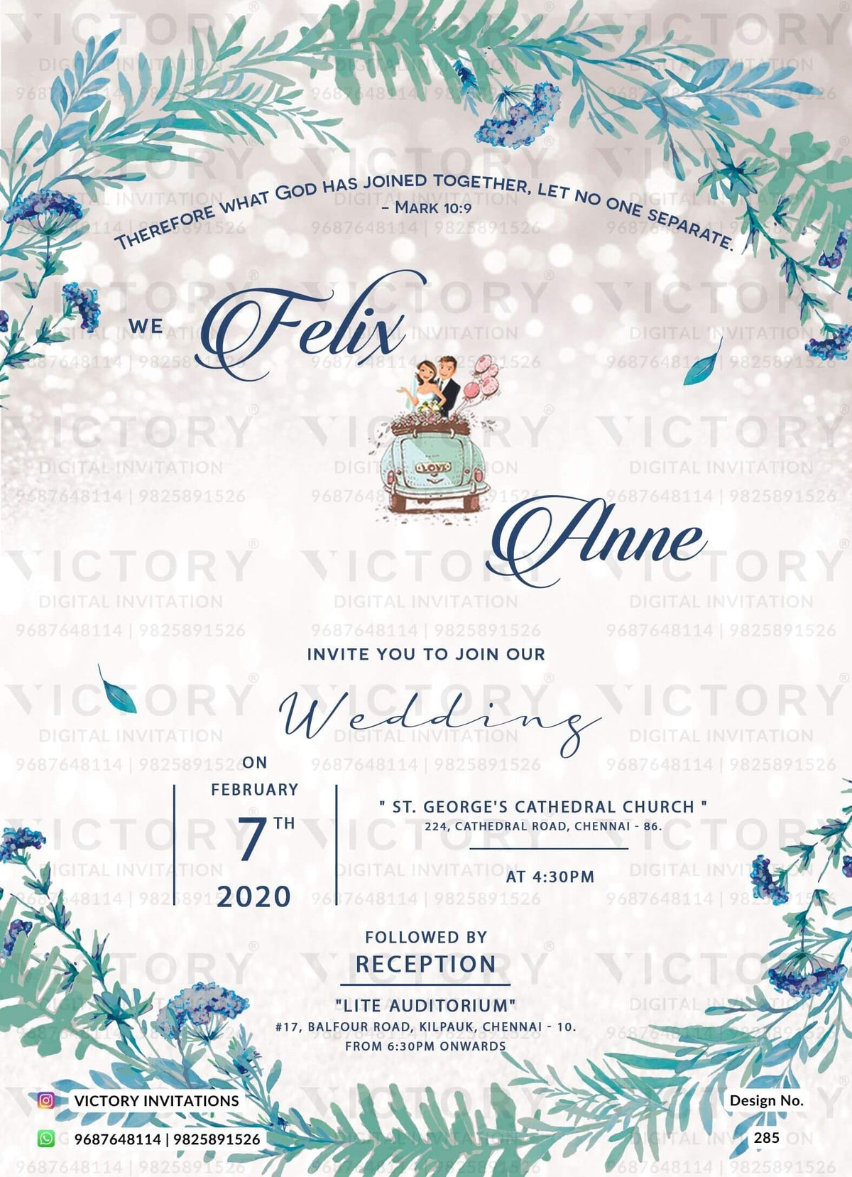 Bible verse Christian wedding ceremony invitation card of Catholic church family in english language with Aesthetic theme design 285