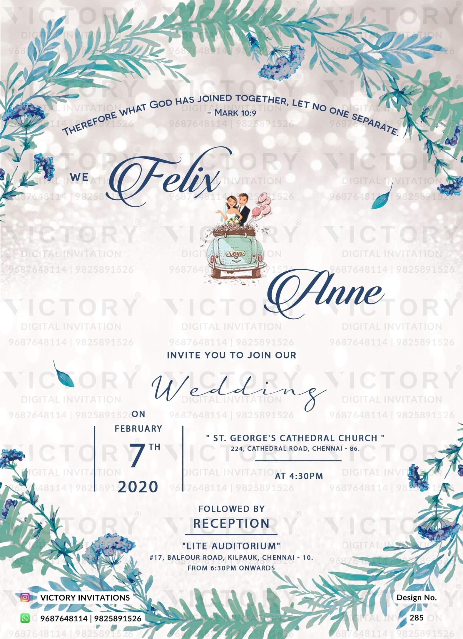 Bible verse Christian wedding ceremony invitation card of Catholic church family in english language with Aesthetic theme design 285