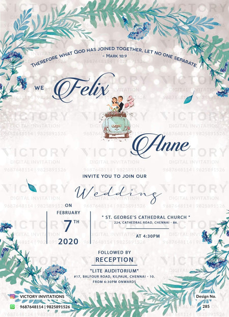 Bible verse Christian wedding ceremony invitation card of Catholic church family in english language with Aesthetic theme design 285