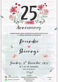25th Wedding Anniversary invitation card in English language with flowers, leaves as floral theme design 2855