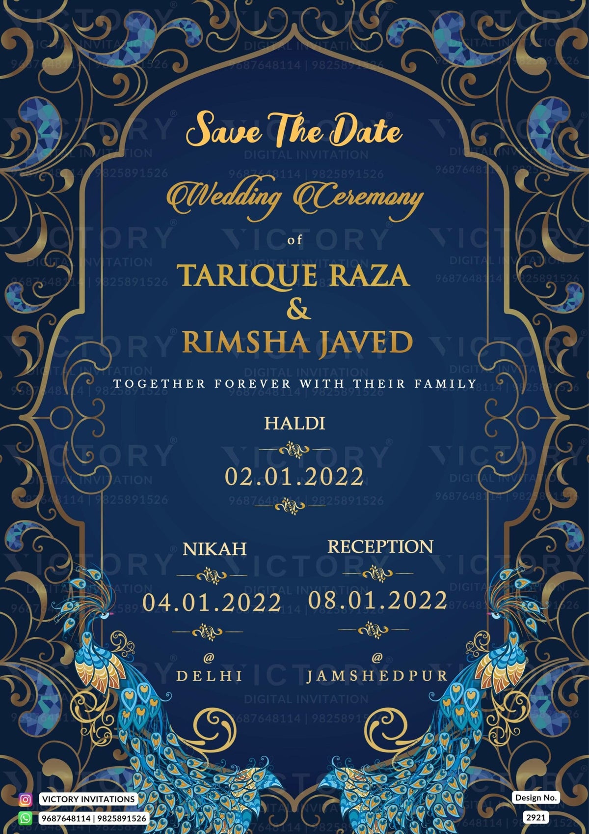 Nikah ceremony invitation card of Muslim family in english language with Traditional theme design 2921