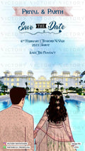 Save the Date card in english language with mahal as royal theme design 2933