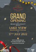 Opening invitation card in english language with ribin, lights as minimalistic theme design 2953