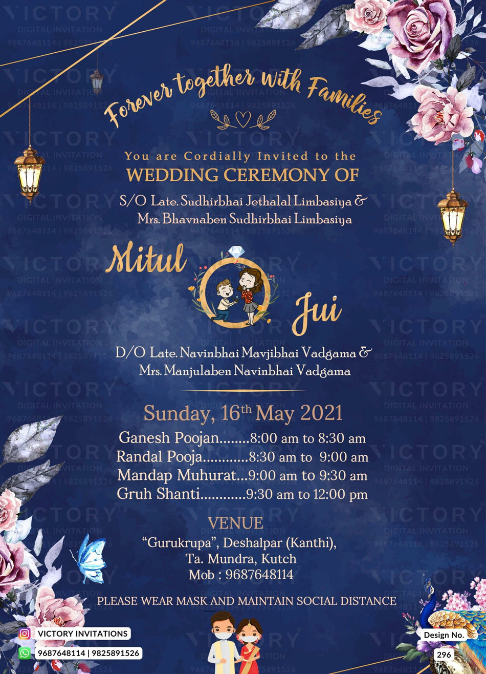Wedding ceremony invitation video of hindu gujarati patel family in english language with Floral theme design 296