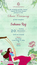 Half Saree ceremony invitation card in english language with lake theme design 2982