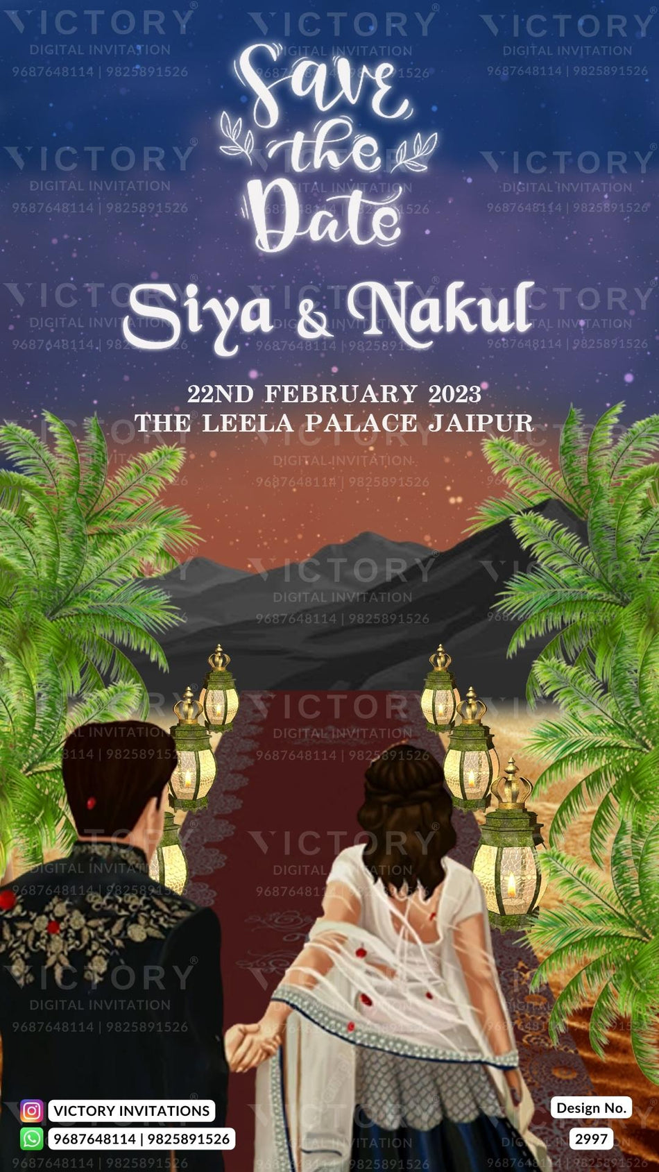 A Captivating Save the Date Card with a Stunning Poppy Theme Background, Exquisite Brown Flore, and Playful Doodle of a Couple. Design no. 2997